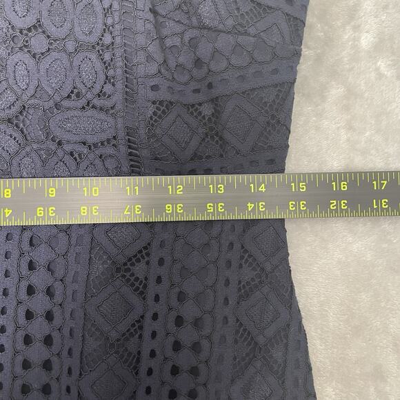 Storia Lace Dress Large Navy Blue Fringe Cut Out Party Club Cocktail Sexy Mini - Picture 7 of 9